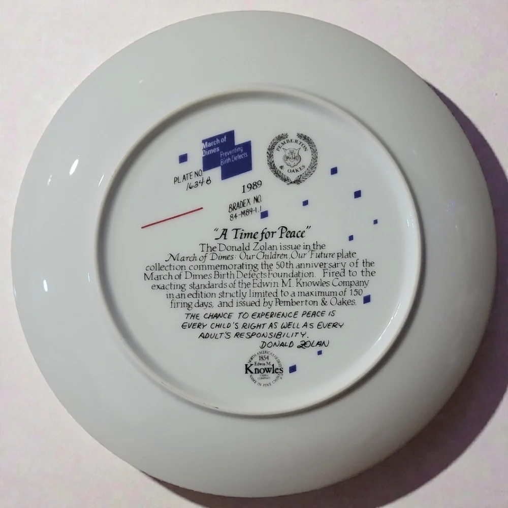Vtg 89 Donald Zolan A Time Peace March Dimes 50th Anniversary Birth Defect Plate